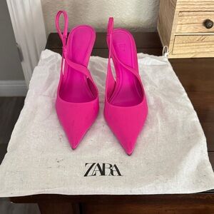 Zara Neon Pink Pointed Slingback Pumps